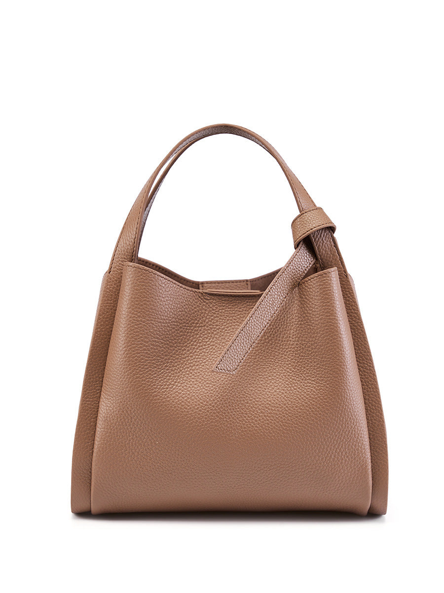 Genuine Leather Bucket Tote Handbag - image 1