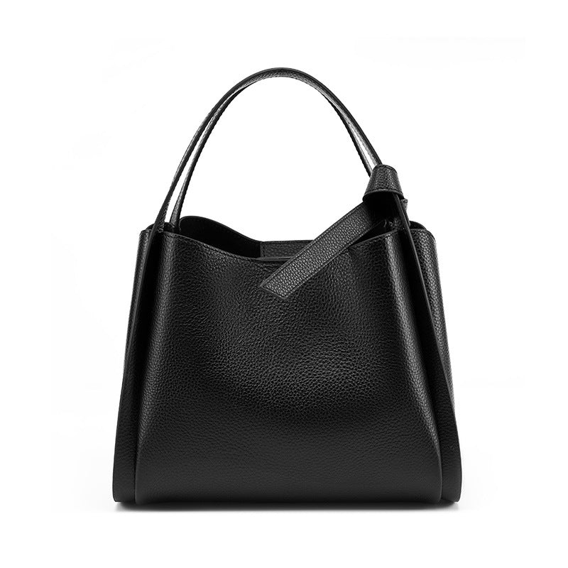 Genuine Leather Bucket Tote Handbag - image 3