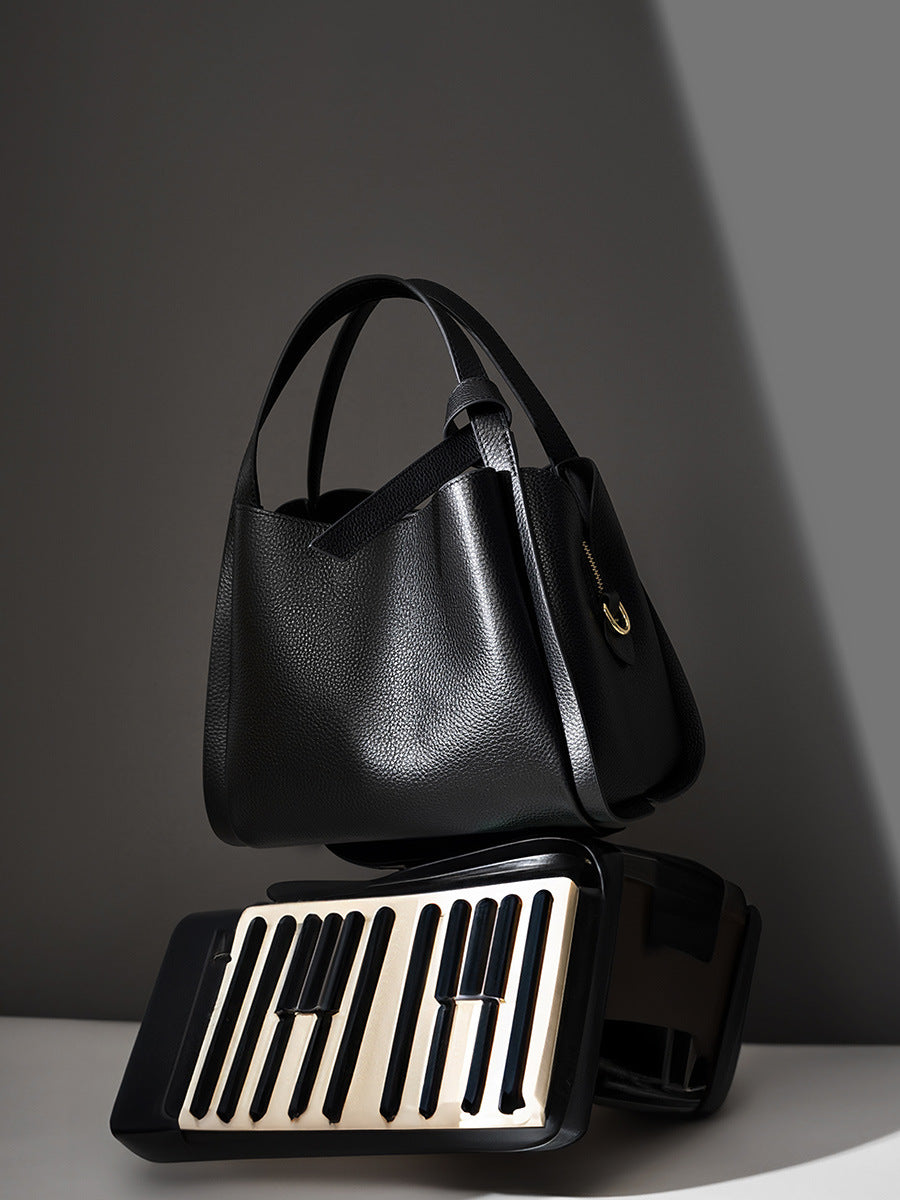 Genuine Leather Bucket Tote Handbag - image 4