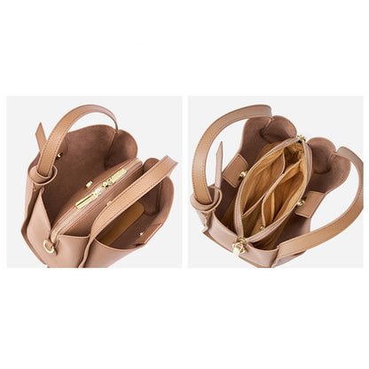 Genuine Leather Bucket Tote Handbag - image 5