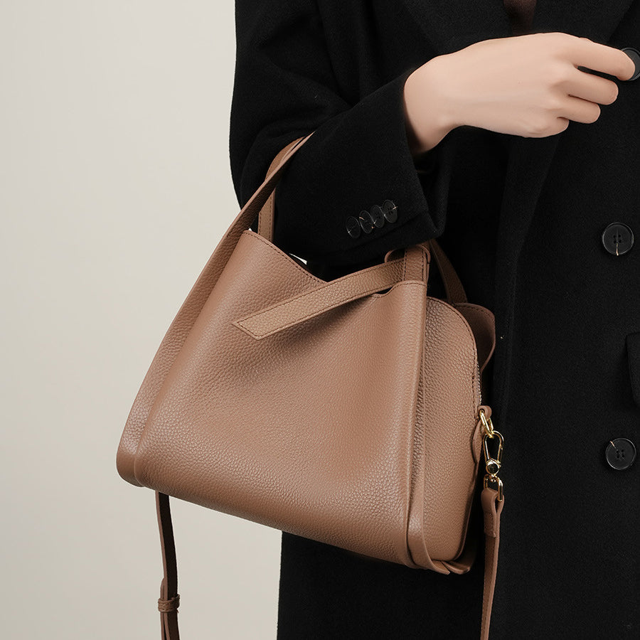 Genuine Leather Bucket Tote Handbag - image 6