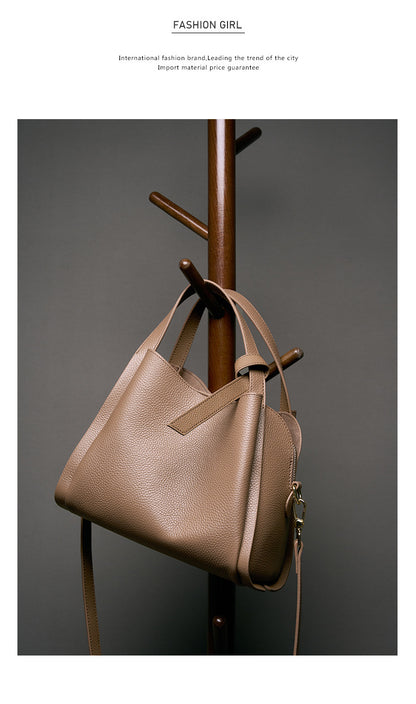 Genuine Leather Bucket Tote Handbag - image 7
