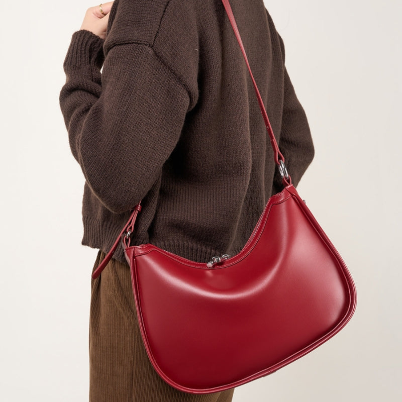 Genuine Leather Crescent Hobo Shoulder Bag - image 5