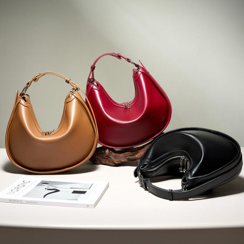 Genuine Leather Crescent Hobo Shoulder Bag - image 6