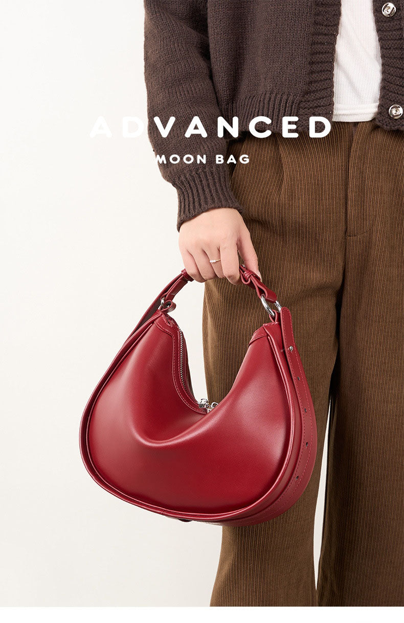 Genuine Leather Crescent Hobo Shoulder Bag - image 8