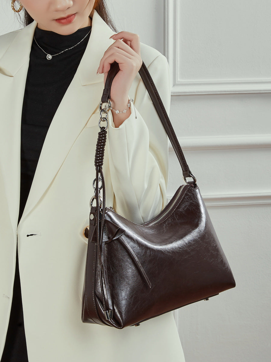 Genuine Leather Crescent Shoulder Bag - image 6