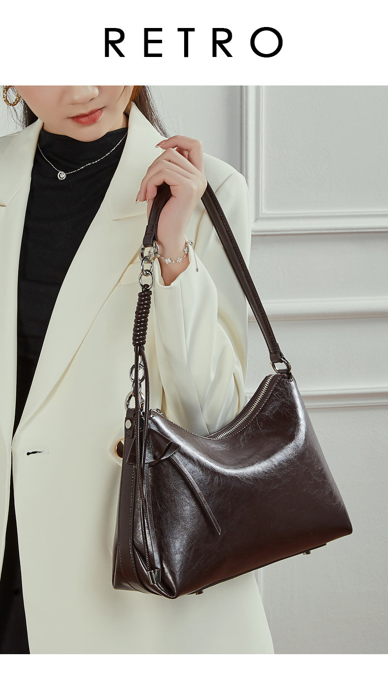 Genuine Leather Crescent Shoulder Bag - image 8