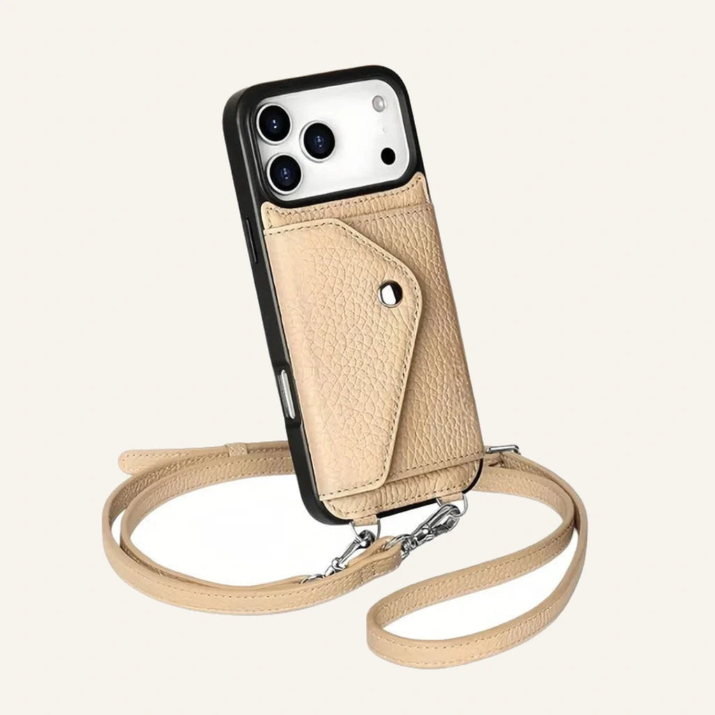 Genuine Leather RFID-Blocking Crossbody Wallet Phone Case for iPhone 17 Series (Wholesale/OEM) - #F6F3ED square main image