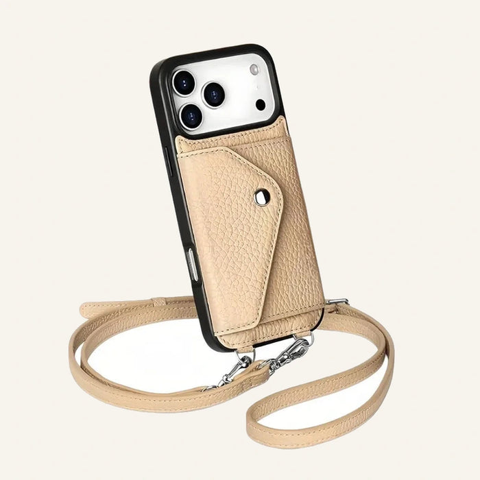 Genuine Leather RFID Anti-EMF Crossbody Wallet Phone Case for iPhone 17 Series (Wholesale/OEM) - #F6F3ED square main image