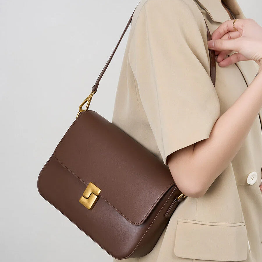Genuine Leather Flap Shoulder Crossbody Bag - image 1