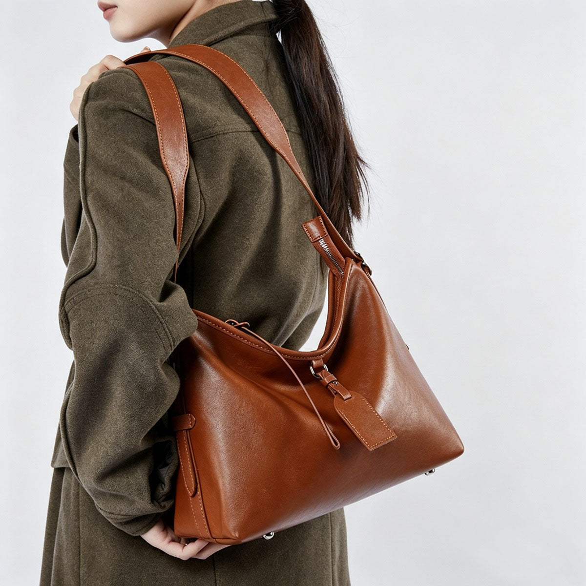 Genuine Leather Foldover Crossbody Shoulder Bag - image 2