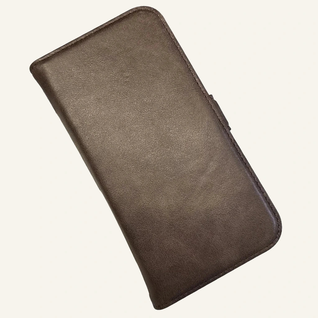 Genuine Leather Magnetic Folio Wallet Phone Case for iPhone 16 Series (Wholesale/OEM) - #F6F3ED square main image