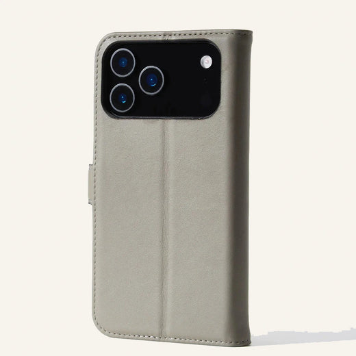 Genuine Leather Magnetic Folio Wallet Phone Case for iPhone 17 Series Style 02 (Wholesale/OEM) - #F6F3ED square main image
