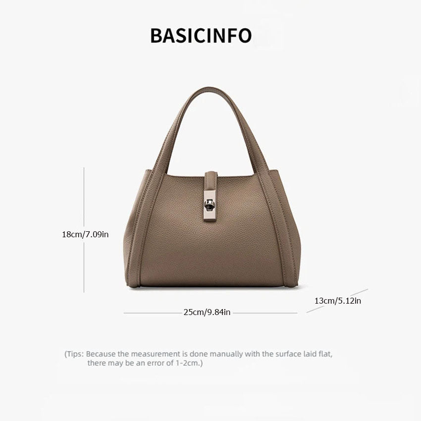 Genuine Leather Lock Shoulder Handbag - image 1