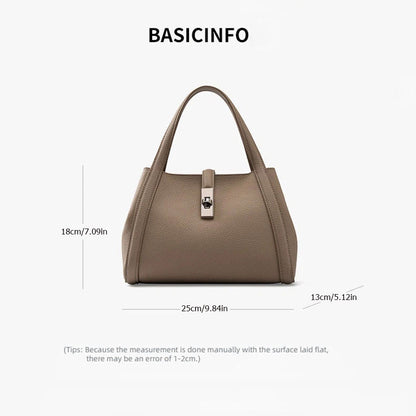 Genuine Leather Lock Shoulder Handbag - image 1