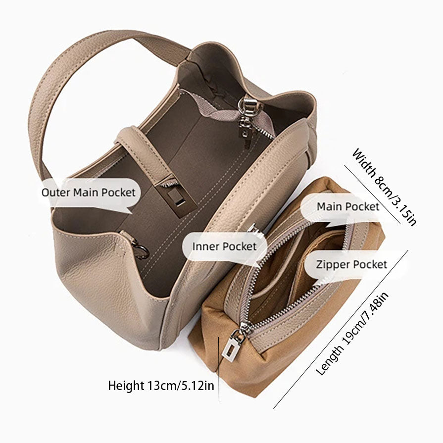 Genuine Leather Lock Shoulder Handbag - image 3
