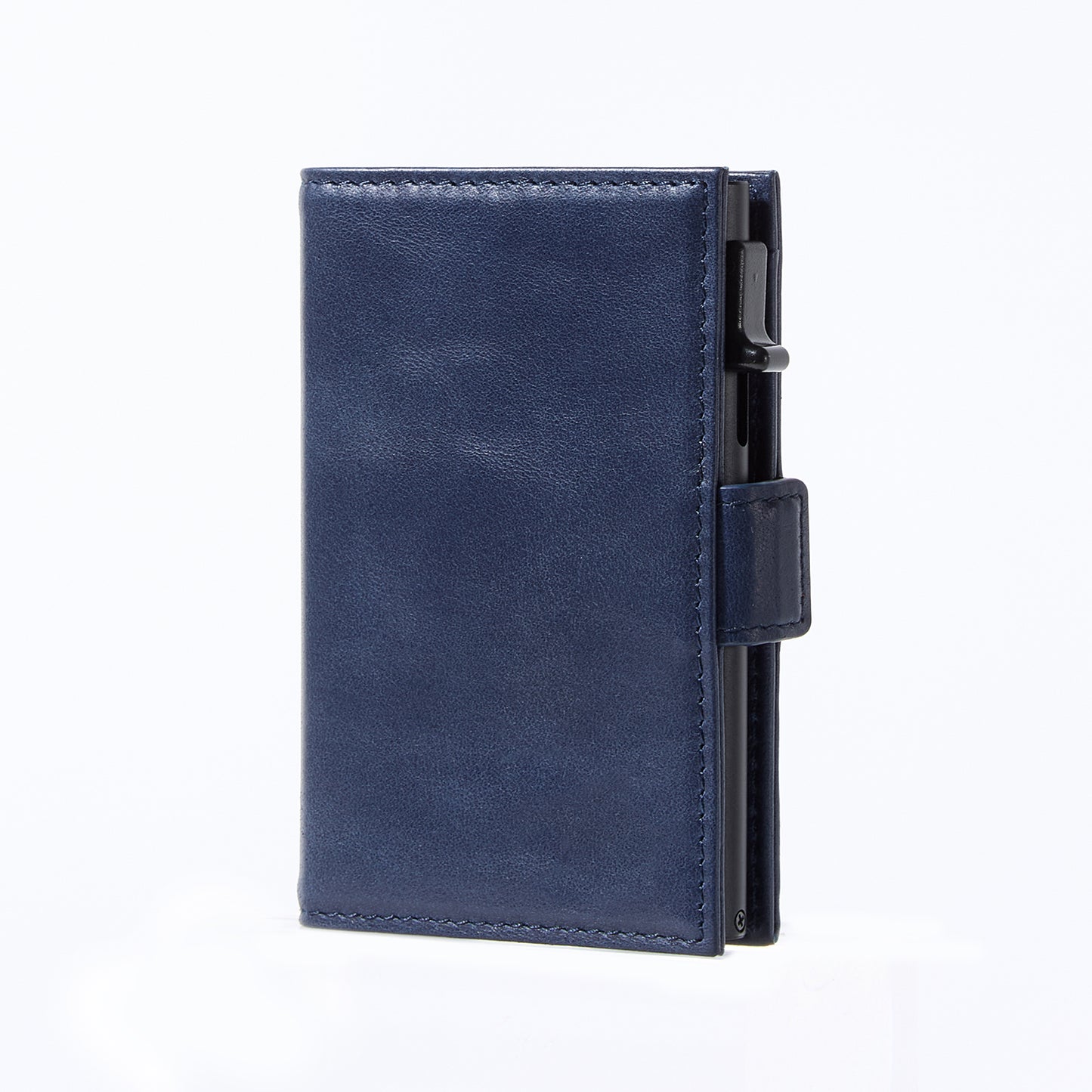 Navy genuine leather RFID pop-up aluminum card holder - image 1