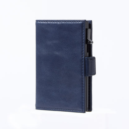 Navy genuine leather RFID pop-up aluminum card holder - image 1