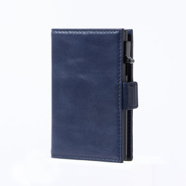Navy genuine leather RFID pop-up aluminum card holder - image 1