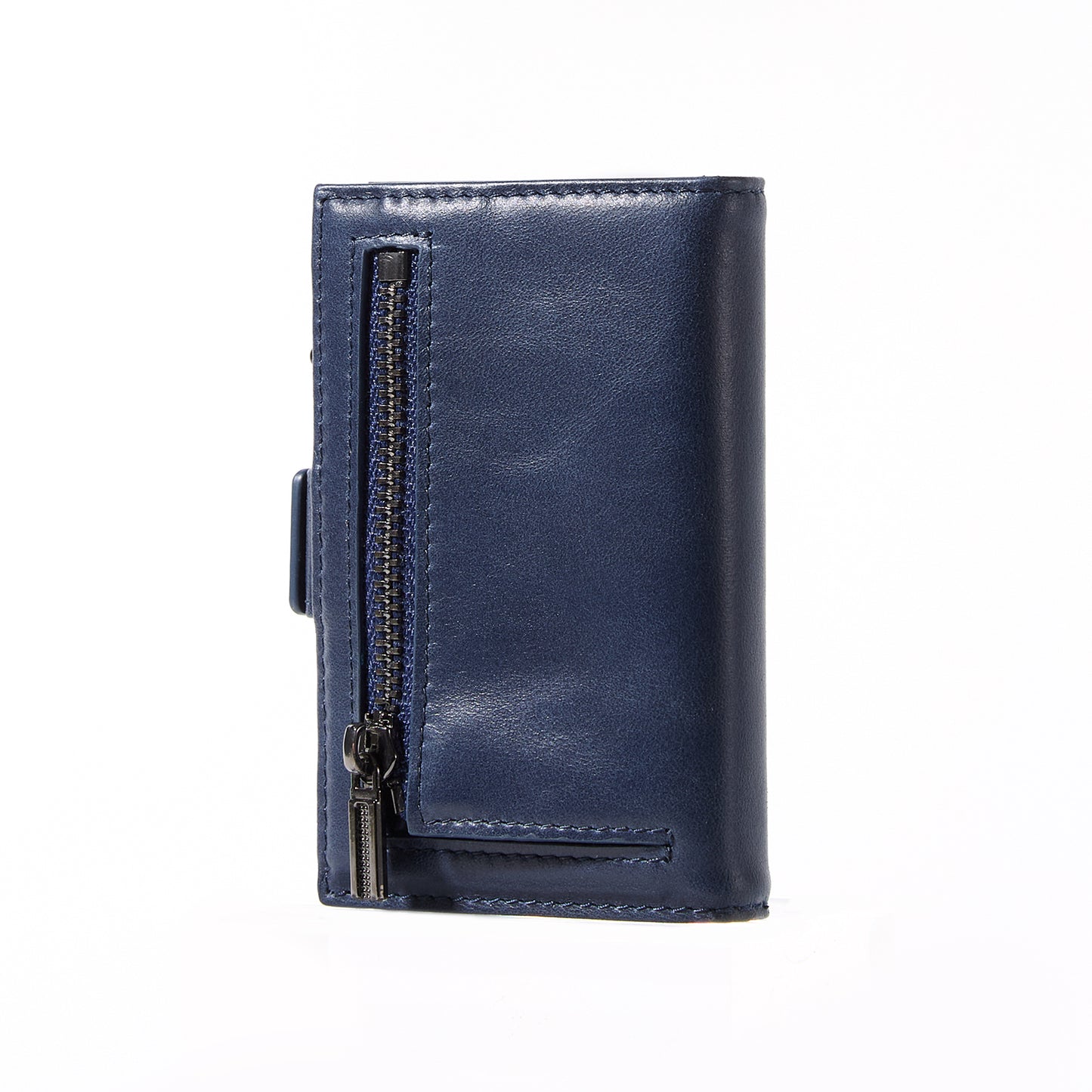 Navy genuine leather RFID pop-up aluminum card holder - image 4