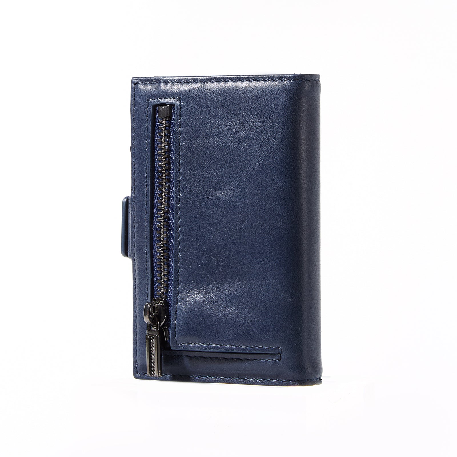 Navy genuine leather RFID pop-up aluminum card holder - image 4