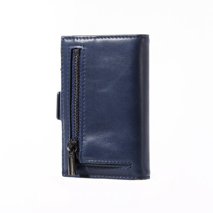 Navy genuine leather RFID pop-up aluminum card holder - image 4