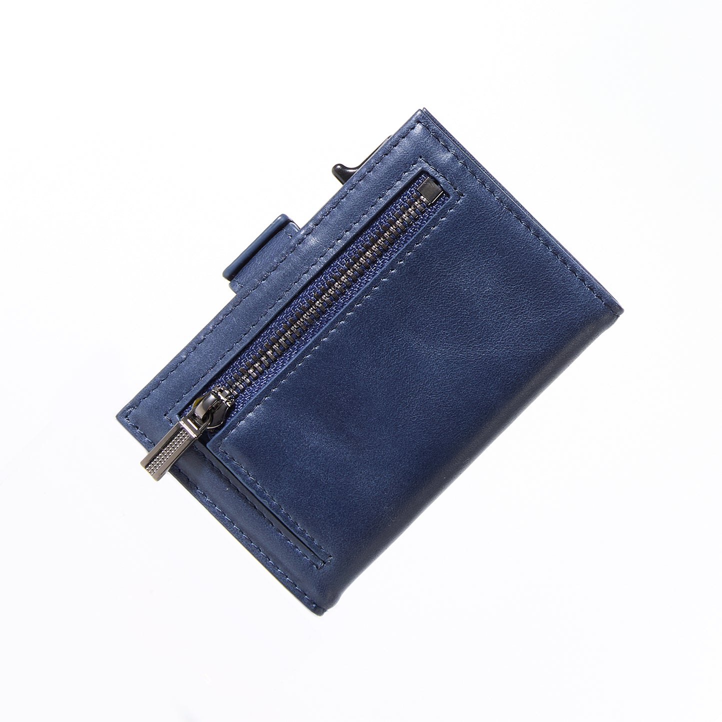 Navy genuine leather RFID pop-up aluminum card holder - image 5