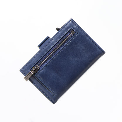 Navy genuine leather RFID pop-up aluminum card holder - image 5