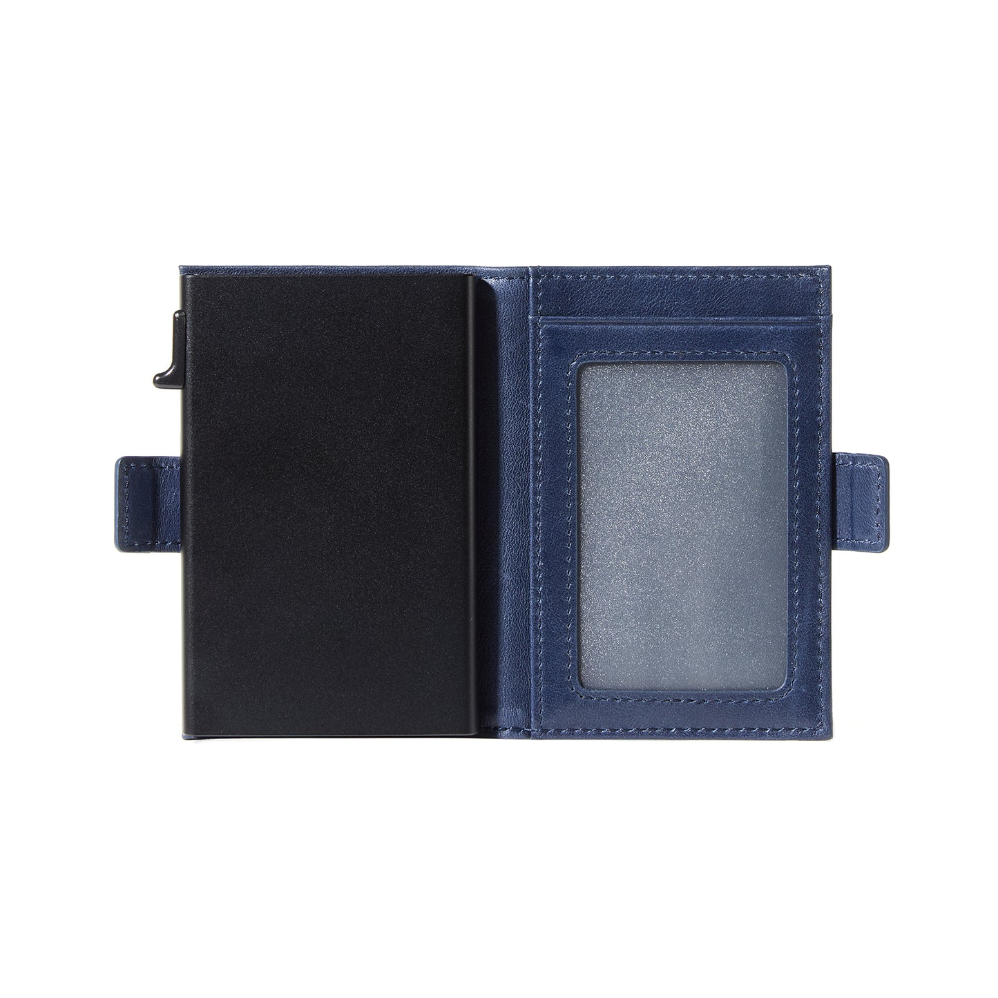 Navy genuine leather RFID pop-up aluminum card holder - image 6