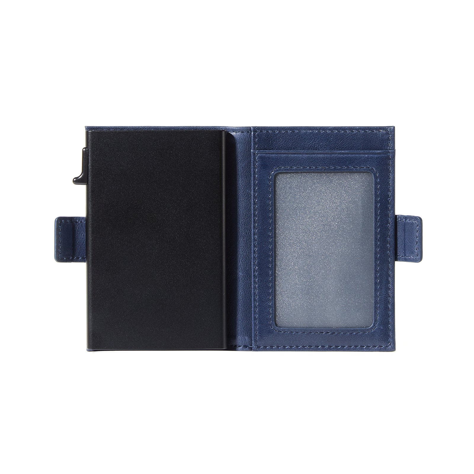 Navy genuine leather RFID pop-up aluminum card holder - image 6