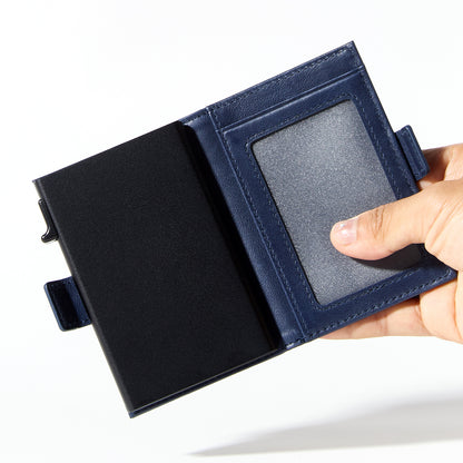 Navy genuine leather RFID pop-up aluminum card holder - image 7