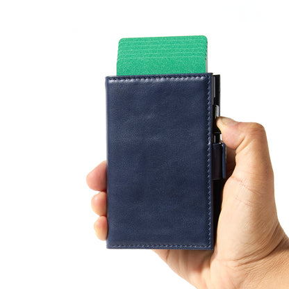 Navy genuine leather RFID pop-up aluminum card holder - image 8