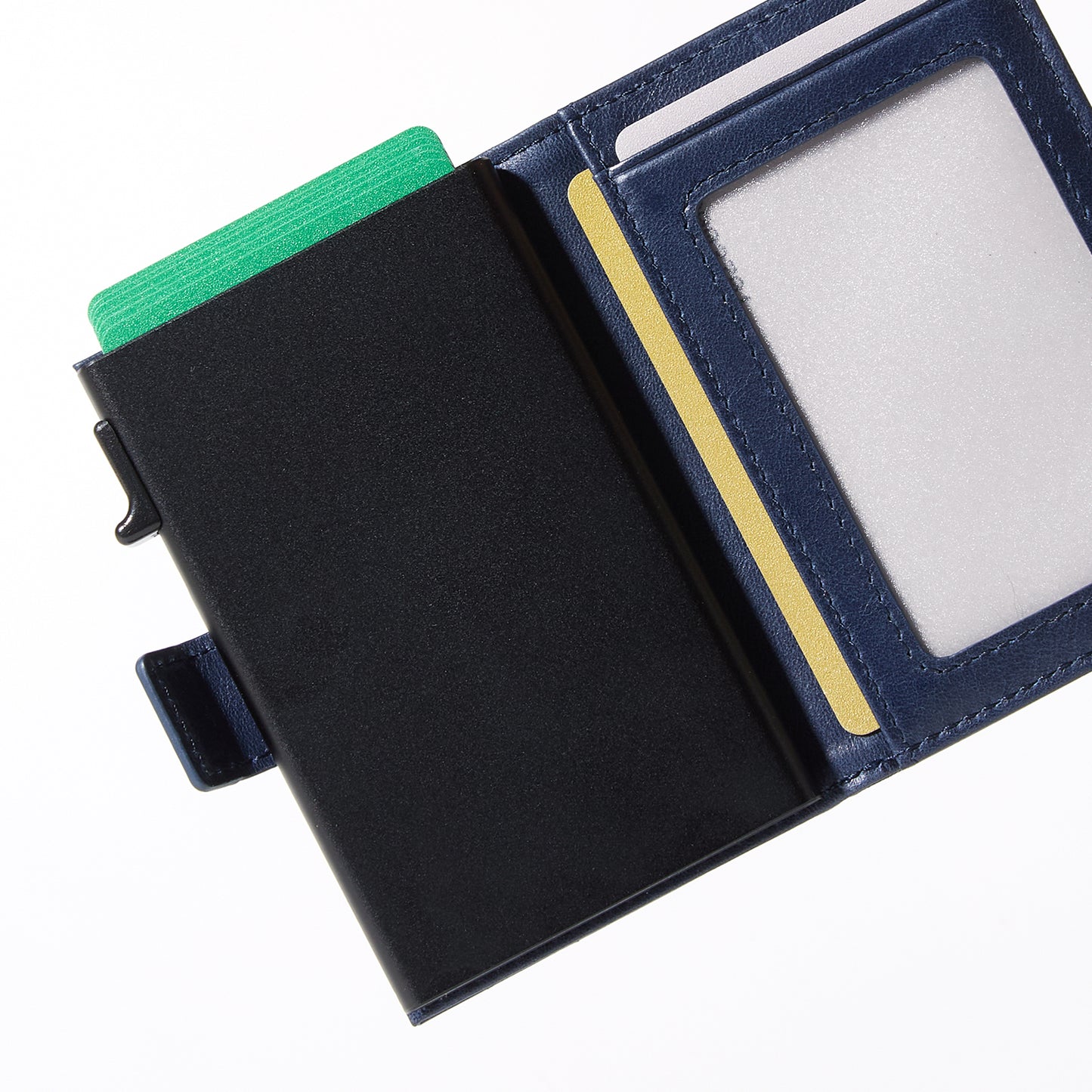 Navy genuine leather RFID pop-up aluminum card holder - image 9