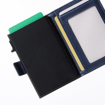 Navy genuine leather RFID pop-up aluminum card holder - image 9