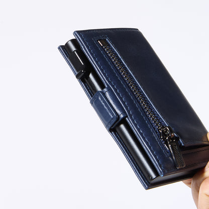 Navy genuine leather RFID pop-up aluminum card holder - image 11