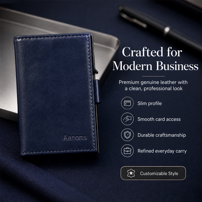 Navy genuine leather RFID pop-up aluminum card holder - image 13