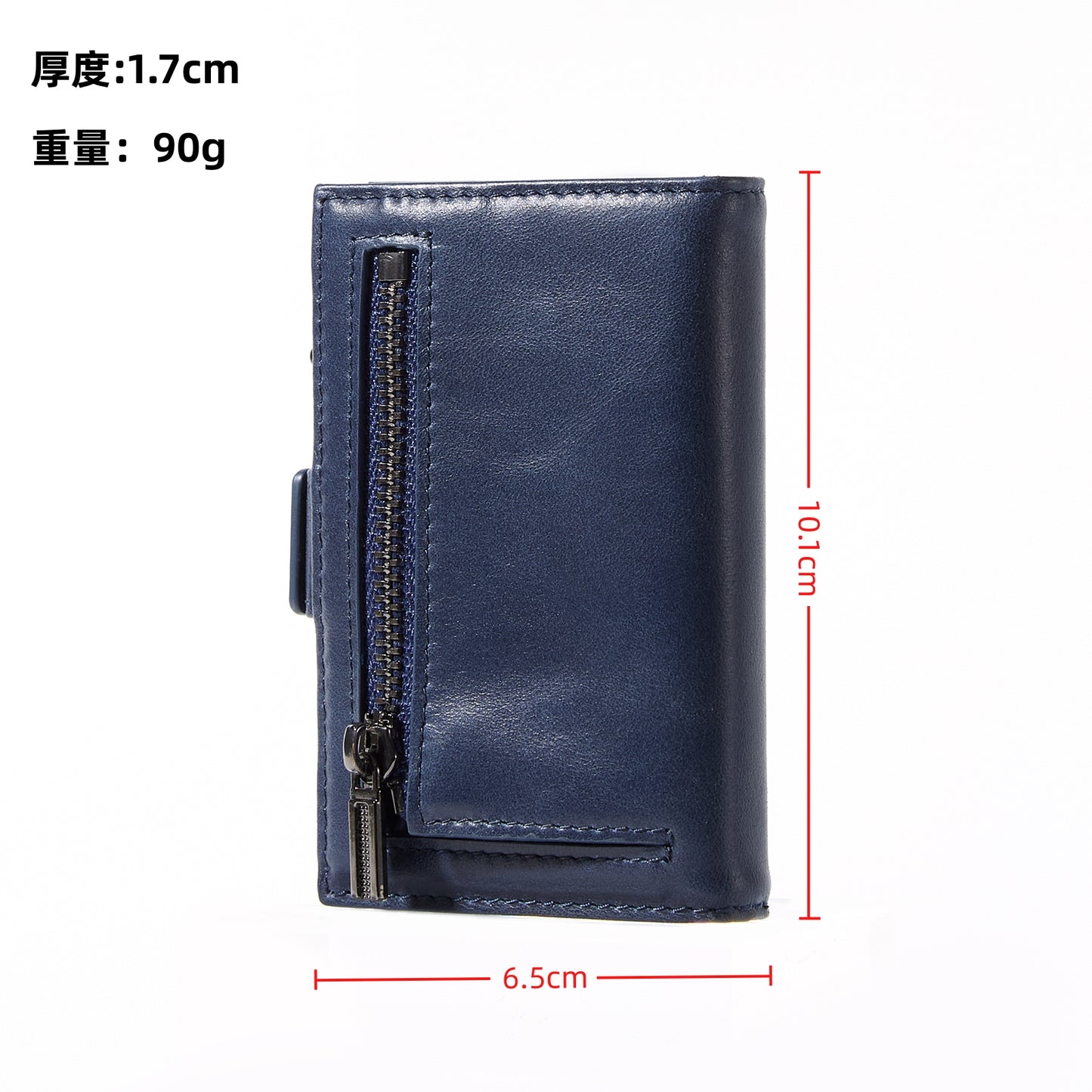 Navy genuine leather RFID pop-up aluminum card holder - image 15