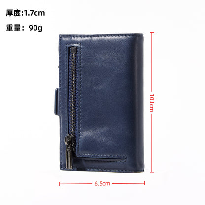 Navy genuine leather RFID pop-up aluminum card holder - image 15