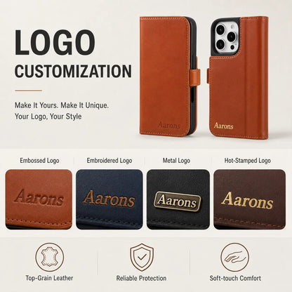 Genuine Brown Leather iPhone 16 Pro Max Case (Wholesale/OEM Manufacturer)