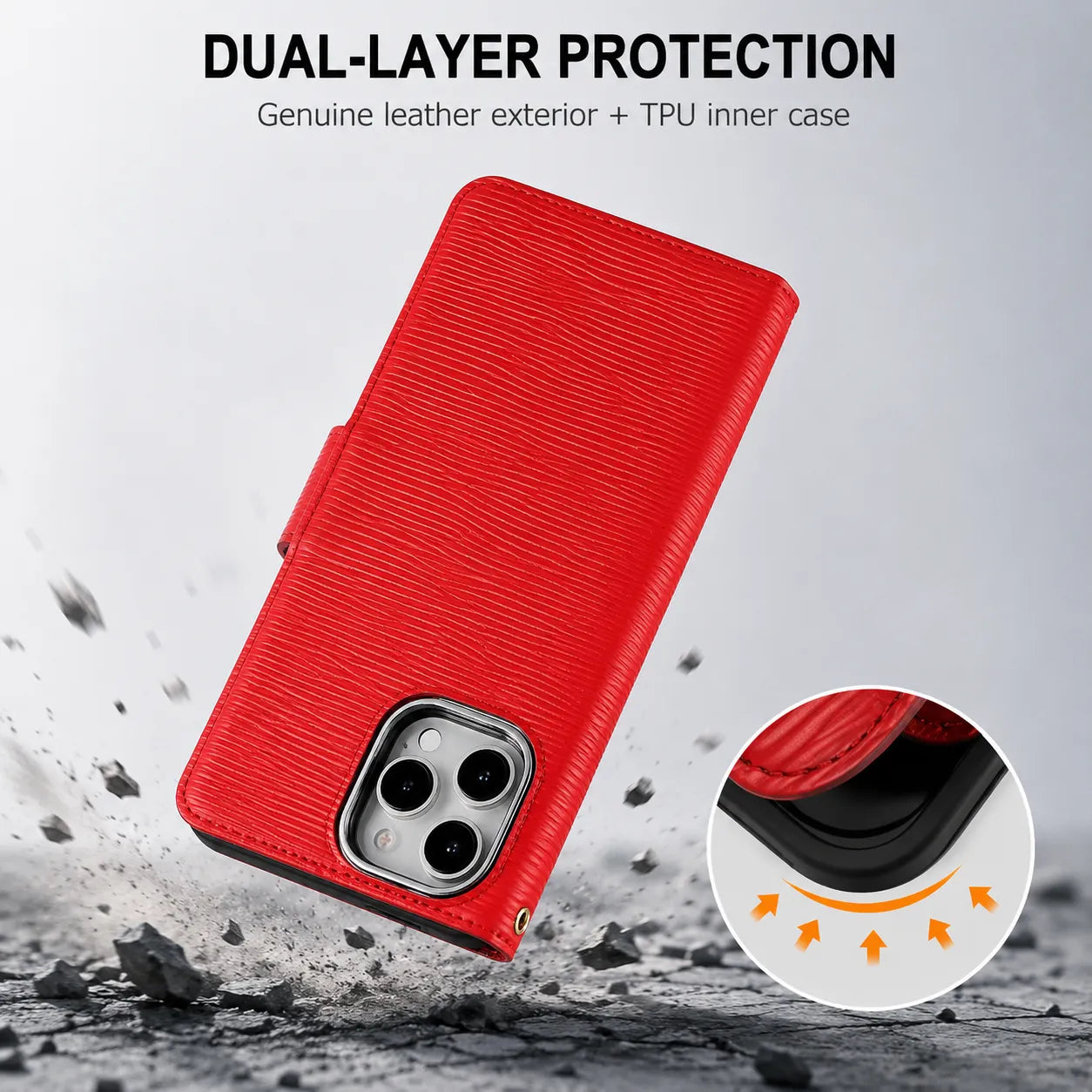 Genuine Red Leather iPhone 16 Pro Case (Wholesale/OEM Manufacturer)