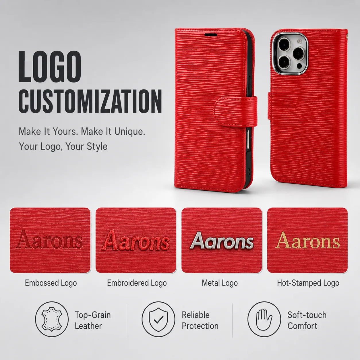 Genuine Red Leather iPhone 16 Pro Case (Wholesale/OEM Manufacturer)