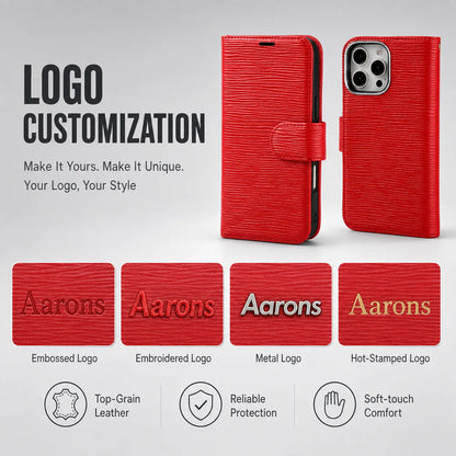 Genuine Red Leather iPhone 16 Pro Case (Wholesale/OEM Manufacturer)