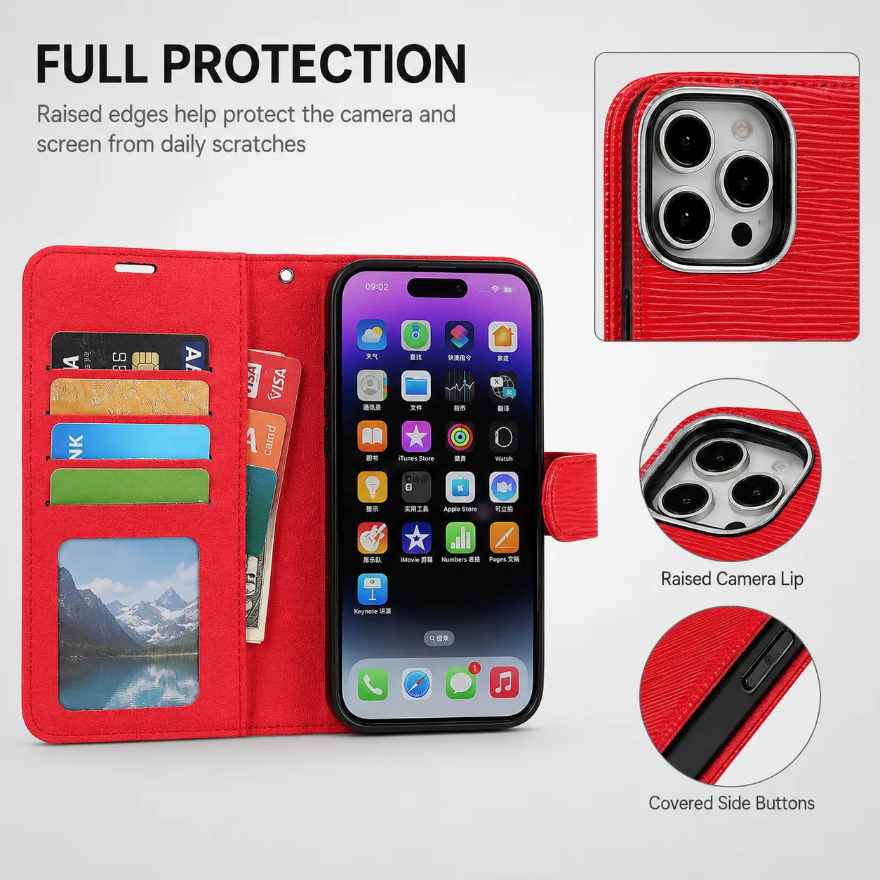 Genuine Red Leather iPhone 16 Pro Case (Wholesale/OEM Manufacturer)