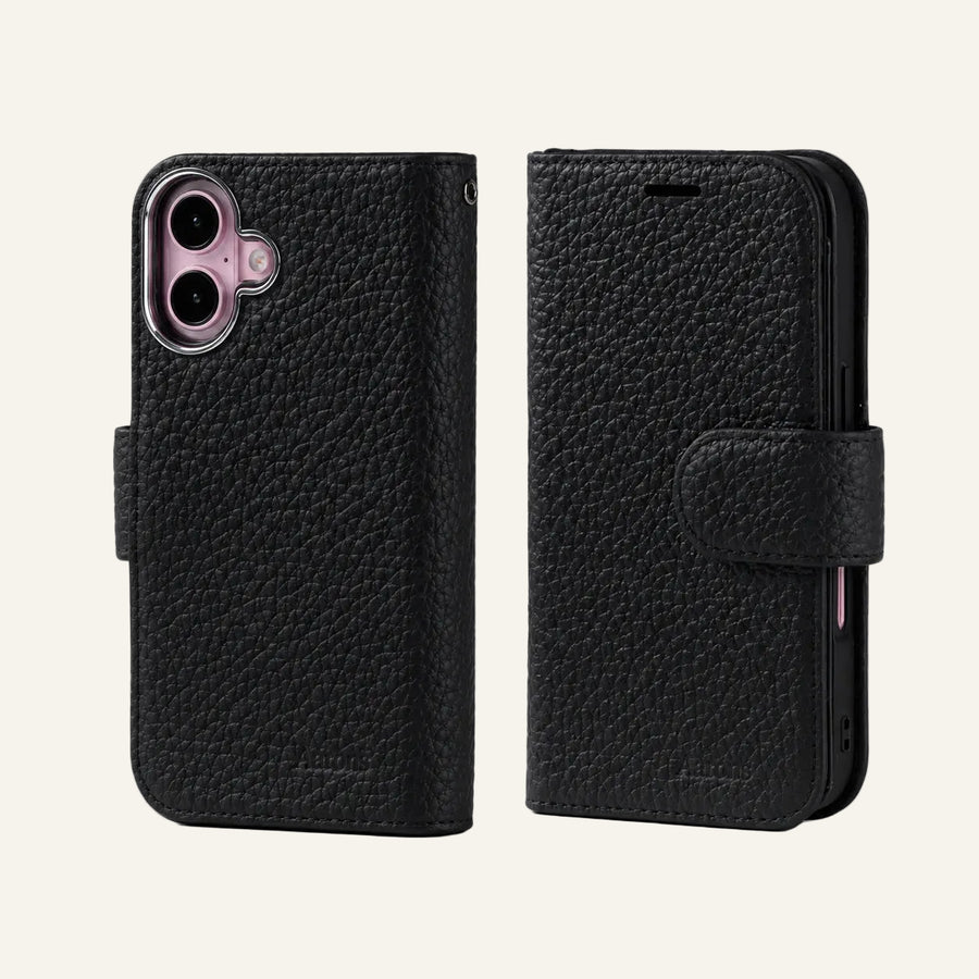 Genuine negro cuero iPhone 16 funda (Fabricante mayorista/OEM)