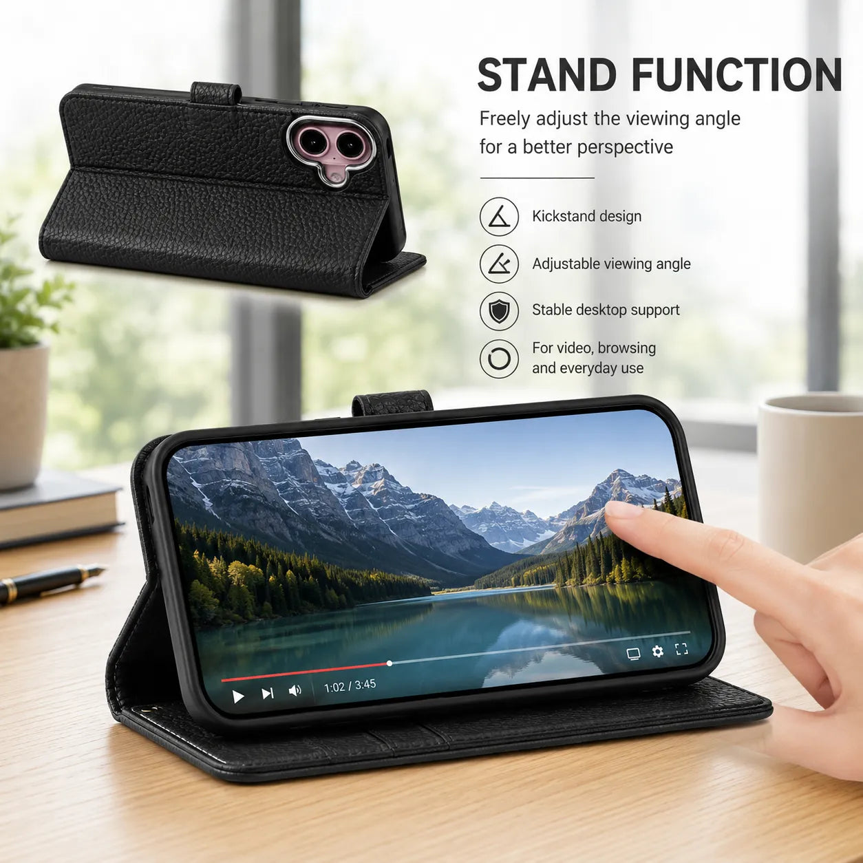 Genuine Black Leather iPhone 16 Case (Wholesale/OEM Manufacturer)