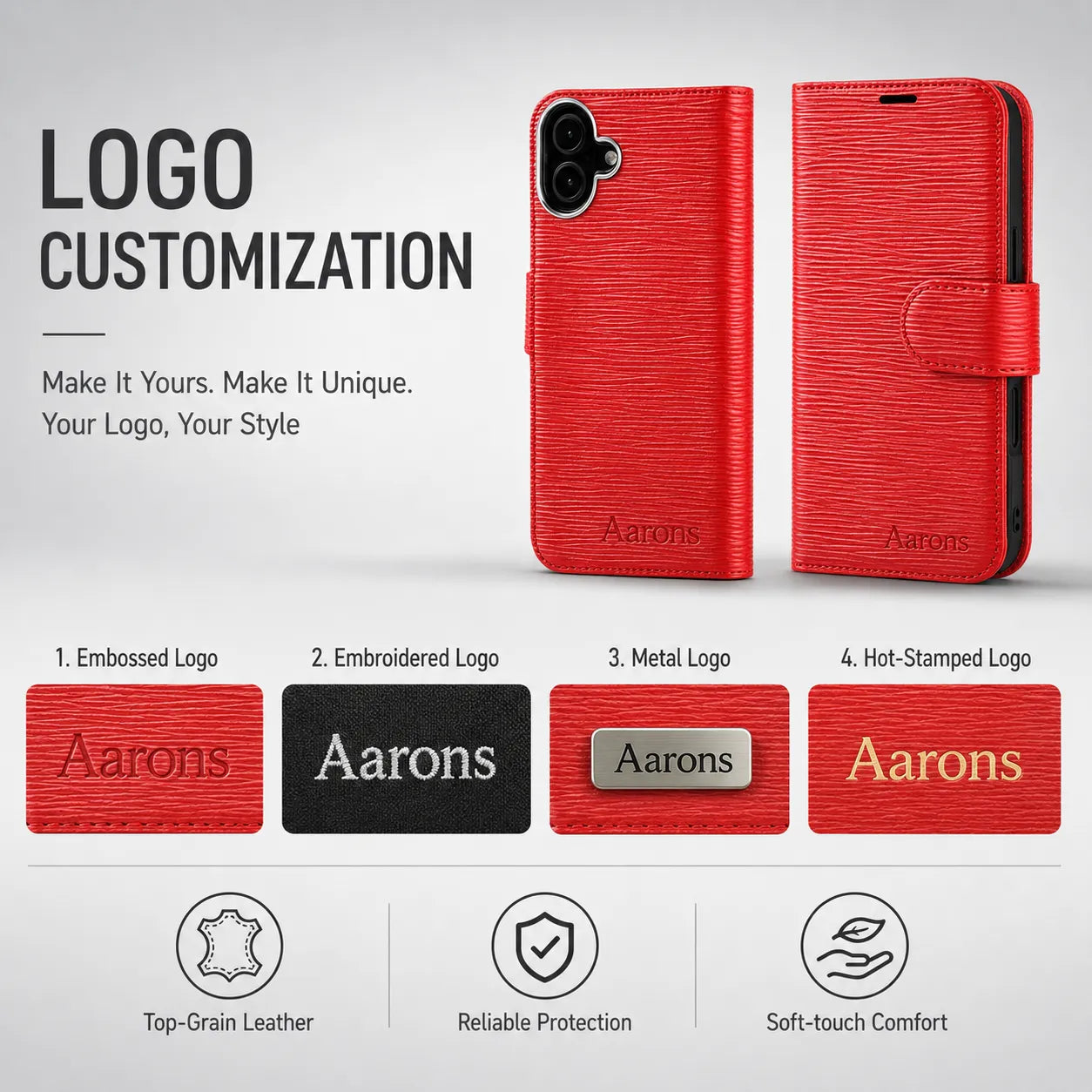 Genuine Red Leather iPhone 16 Case (Wholesale/OEM Manufacturer)