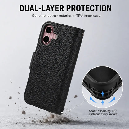 Genuine Black Leather iPhone 16 Case (Wholesale/OEM Manufacturer)