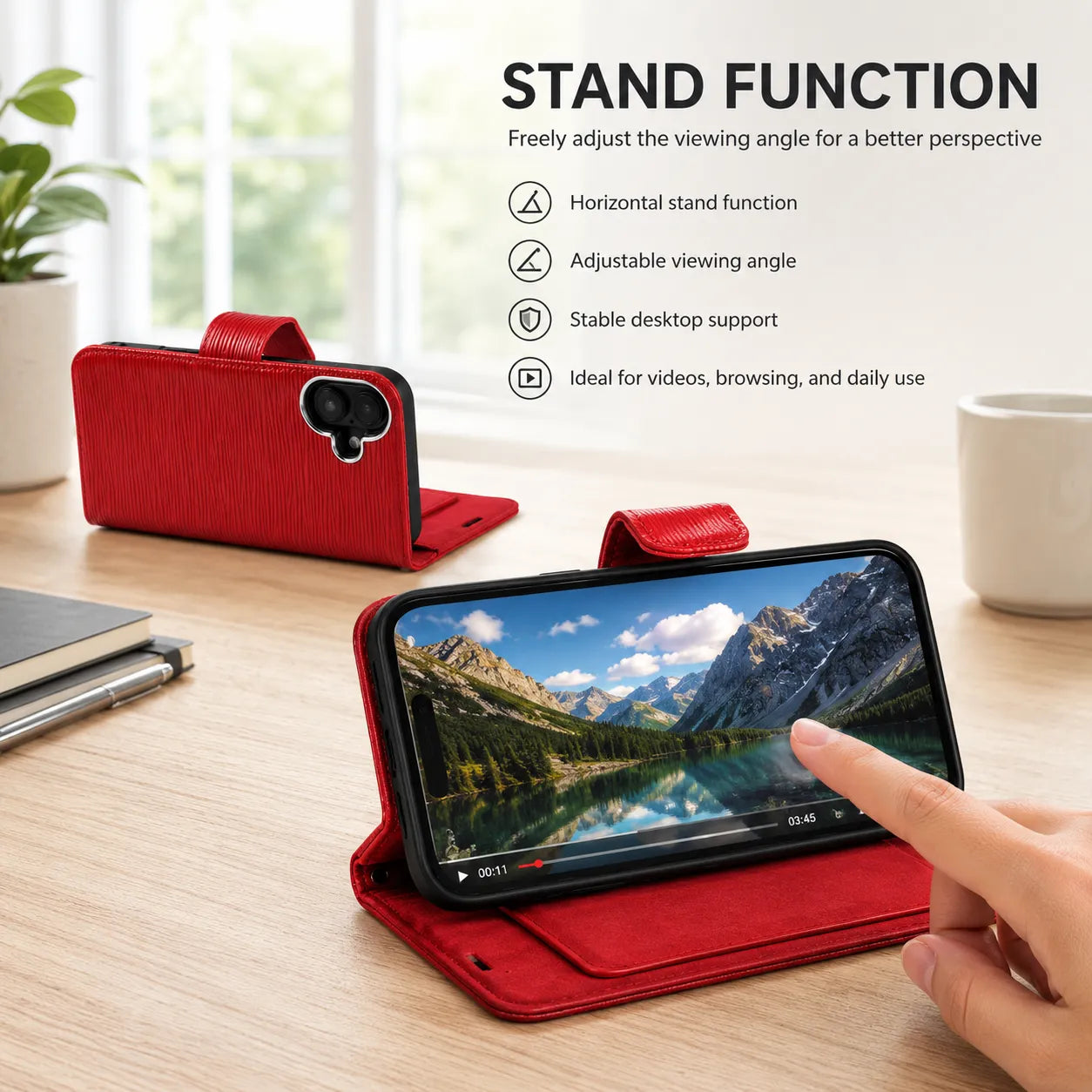 Genuine Red Leather iPhone 16 Case (Wholesale/OEM Manufacturer)