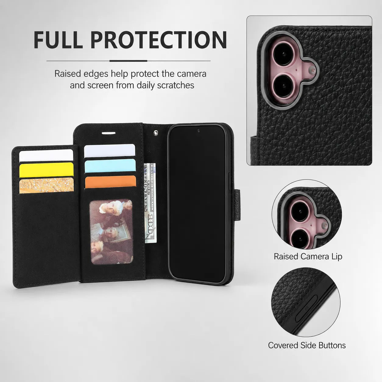 Genuine Black Leather iPhone 16 Case (Wholesale/OEM Manufacturer)