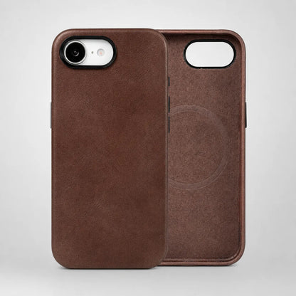 Dark Brown Genuine Leather Back Cover Phone Case for iPhone 16e (Wholesale/OEM Manufacturer)